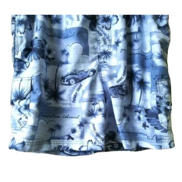 Sand N Sun Mens Large Swim Shorts Paradise Island Blue Elastic Waist Drawstring - Picture 4 of 7